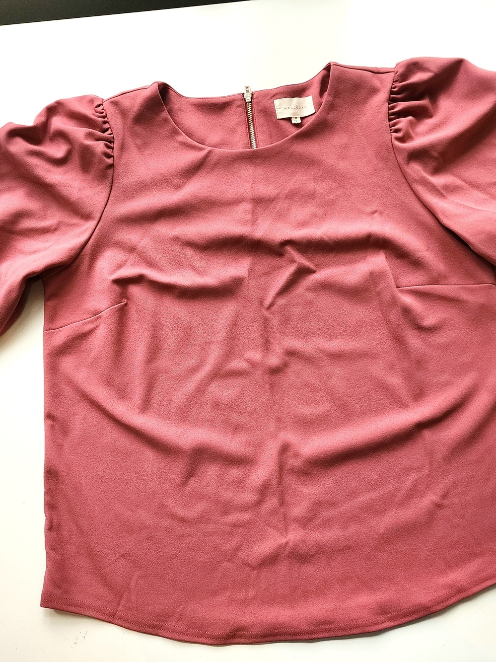 MELLODAY Womens Medium Rose Dusty Pink Puff Sleeve Blouse Top
